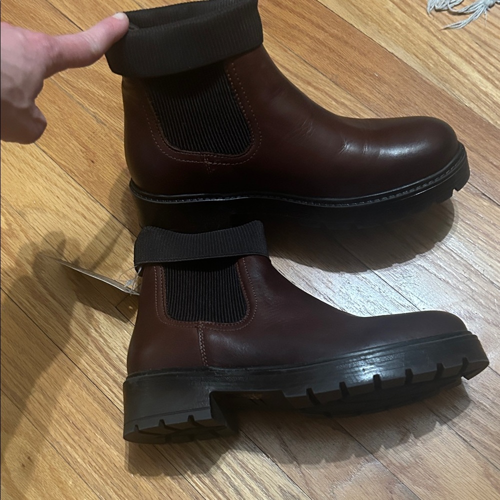 Chunky Lug Sole Chelsea Ankle Boots in Dark Brown Leather